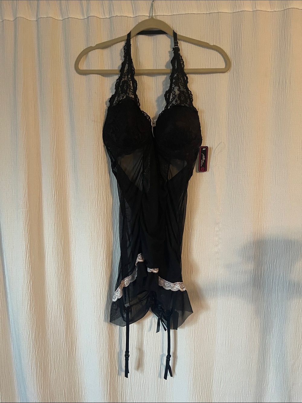 Native Black Lace Halter Chemise with Garter Straps